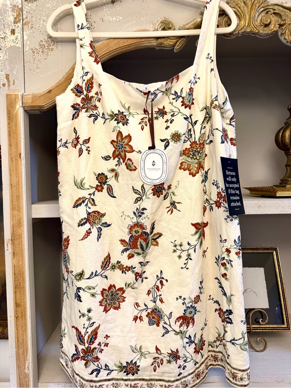 Tuckernuck Cream Floral Mini Dress with Rust and Navy Accents - Picture 3 of 6